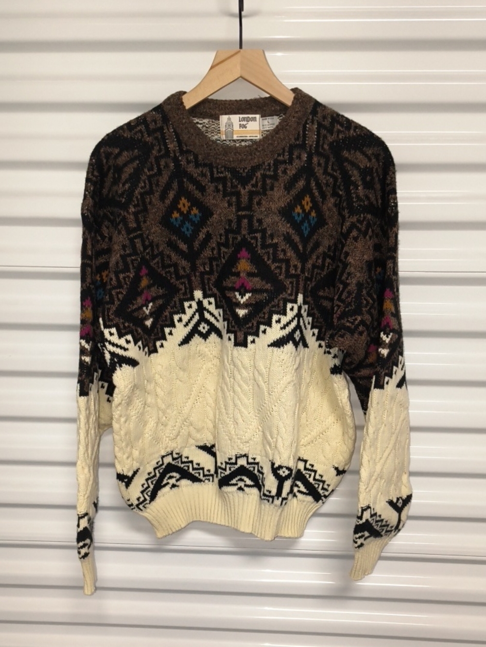Vintage London Fog Nordic-Pattern Crewneck Long Sleeve Men's Sweater L